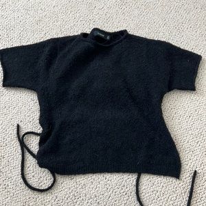 Backless Black Knit/Fuzzy Tie Top